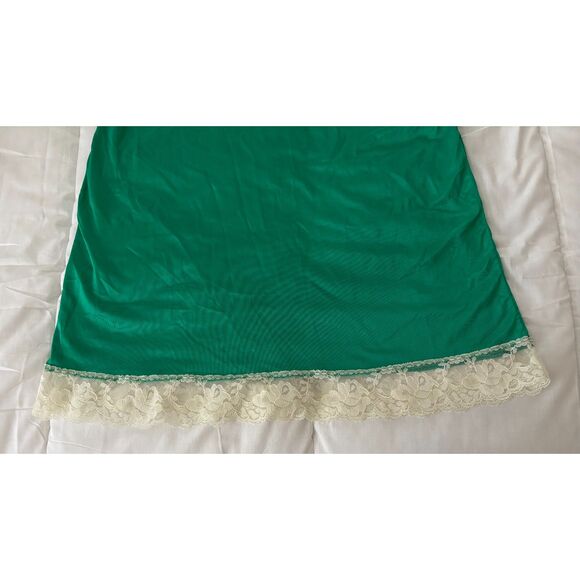 RARE Vintage Sears Nylon Lace Trim Full Slip, Emerald Green/Cream, Sz. Med - Picture 6 of 7